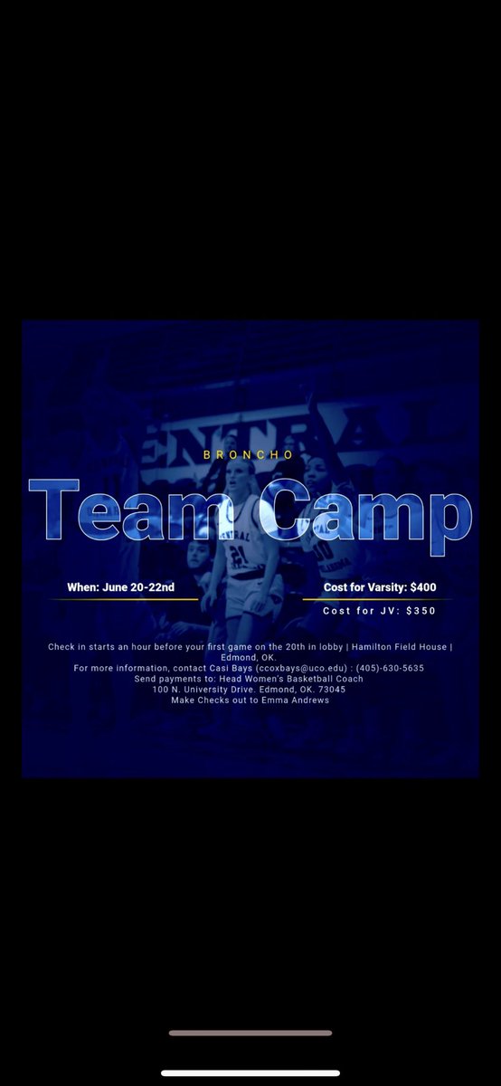 UCOWBB's tweet photo. High School Team Camp is June 20-22!  Please reach out to us with any questions. https://t.co/WT4bmRYeMG