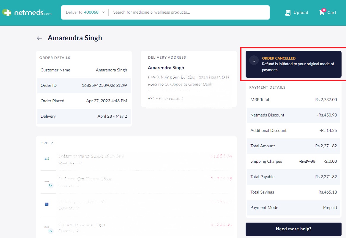 amarendrasinghk's tweet photo. @NetMeds 
Urgent Medicine Orde Was Cancelled without any explanation !!! 

If you cant Deliver the Order,
Please REFUND MONEY to MY BANK ACCOUNT, not in NETMED WALLET. I need money in BANK to Order not in your Wallet.

Your Netmeds Order Has Been Cancelled 16825942509026512W https://t.co/32xKcrISez
