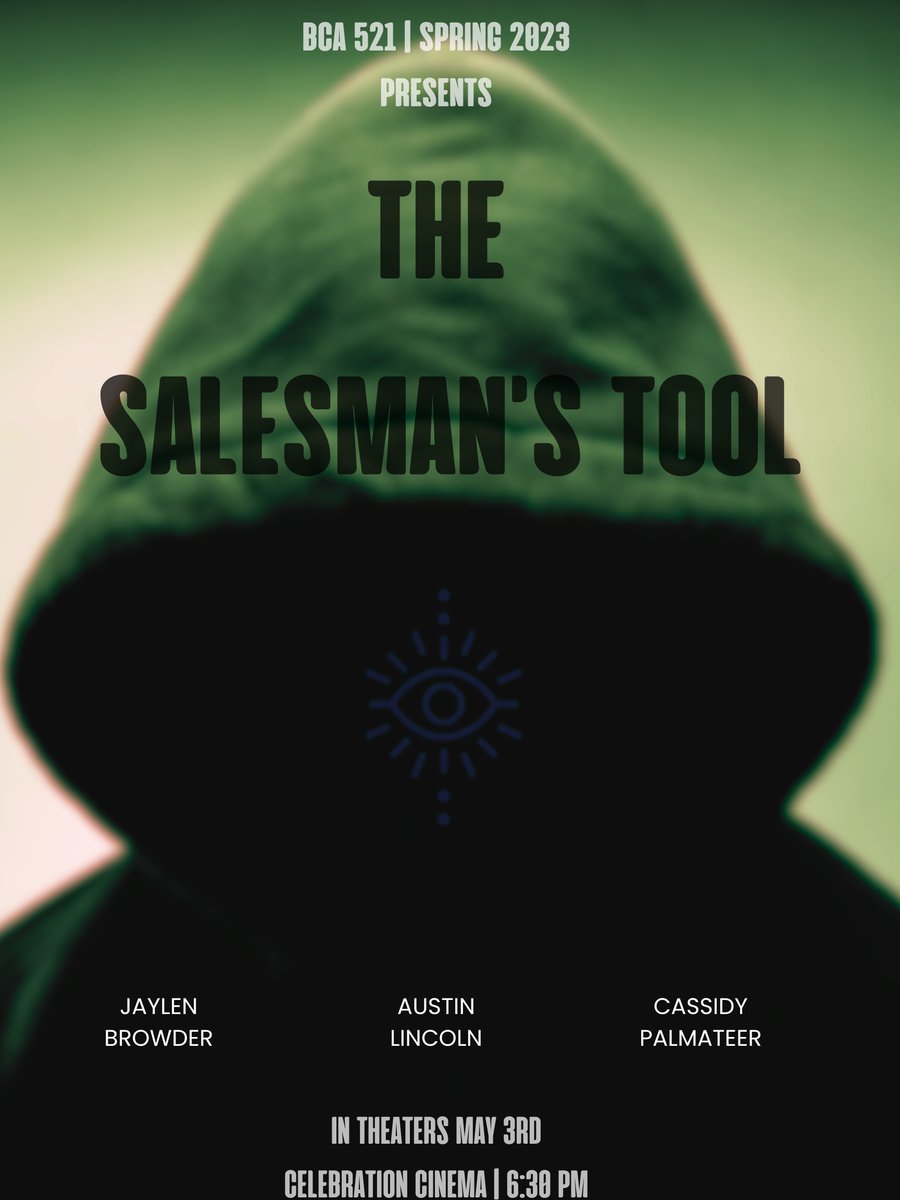 BCA 521's film The Salesman's Tool premiers at Celebration Cinema on Wednesday, May 3rd at 6:30 pm.  Watch the trailer at youtu.be/Y3lTG0_FPgc
