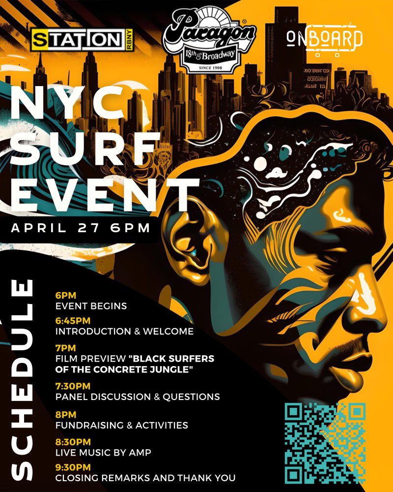 Jonradsmoment's tweet photo. @onboardtheapp helped open a surf shop in @paragonsports last night with a bad ass event! We 🗣️ 
NFTS, women, &amp; diversity in surf culture &amp; promoted a new surf doc about black surfers in NYC!  I can’t stop smiling. And dropped our Failing Forward collection! #nftcommunity #NDB🤙🏾 https://t.co/ghIIja5MU4
