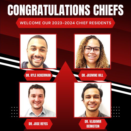 Our program is thrilled and lucky to have these 4 as our new incoming chief residents👑! Our chiefs do instrumental work for the benefit and future of our program! After such a competitive pool of applications we know our program is in great hands!