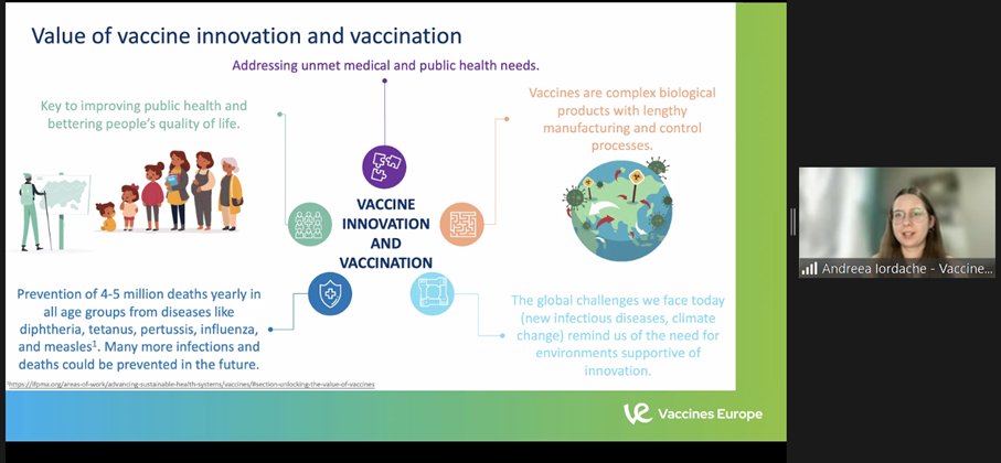 Catharina_EPSA's tweet photo. @EPSA_Online WEBINAR🇪🇺👩‍🎓I @AndreeaI24 from @VaccinesEurope gives pharmacy students from all over the EU inspiring insights into the current innovative development of vaccines  #VaccinesWork. https://t.co/xvI3d1ptZW