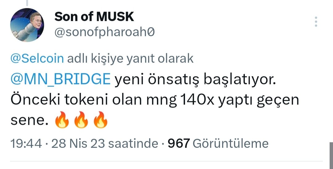 Arkadaşlar Türkler kardeşlerim sakın böyle oyunlara gelmeyin CEO'su bentodar olan MNG tokeni Türklerin üzerine boşaltan adam yeni token çıkarıyor $mnb isminde MNG sayfasinin ismi değişti <a href="/MN_BRIDGE/">MN BRIDGE</a> oldu tuzağa düşmeyin CEO'su kesin vaattler verip yapmaz mal yikar
