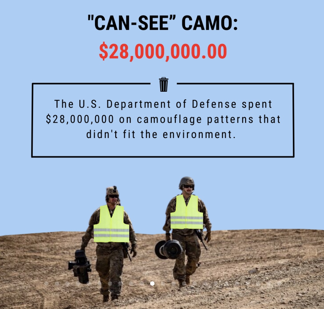 PatriotGal480's tweet photo. Haven't they been wearing CAMO for years and years? My son had to buy his military outfits, so where did the $28M go? #WePaidforThat https://t.co/K5OYtwP0bb