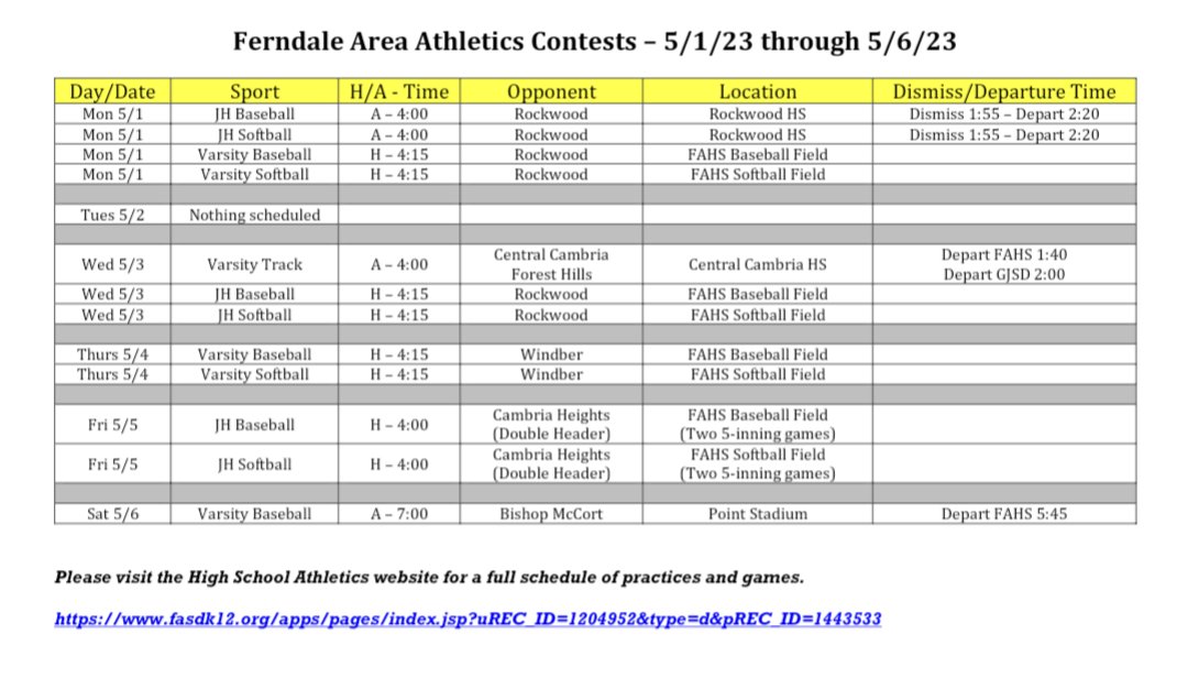 FAYellowJackets's tweet photo. FAHS Athletics
Week of 5.1.23
Go Jackets! https://t.co/1nXaeVoTvr