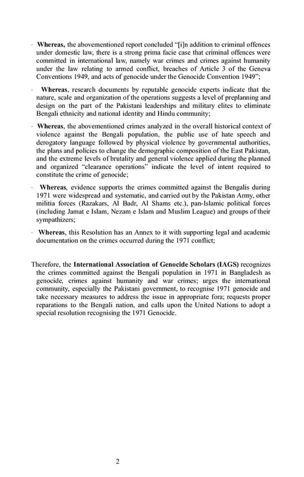 PizuarH's tweet photo. The International Association of Genocide Scholars (IAGS) has adopted a resolution entitled "Resolution to Declare the Crimes Committed during the 1971 Bangladesh Liberation War as Genocide, Crimes Against Humanity and War Crimes".
#RecognizeBangladeshGenocide https://t.co/9DNSudTNrr
