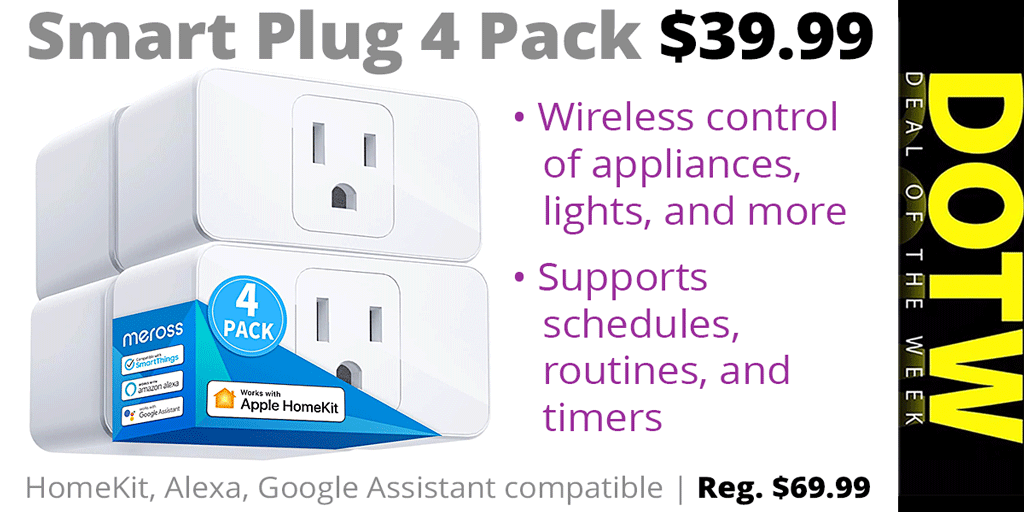 ConnectingPt's tweet image. DEAL OF THE WEEK 4/28/23: Smart Plug 4 Pack reg. $69.99; #DOTW Sale Price $39.99. Through 5/4/23 while supplies last. | tinyurl.com/3fj86b7a
.
#smarthome #smartplug #AppleHomeKit #VoiceControl #RogueValley