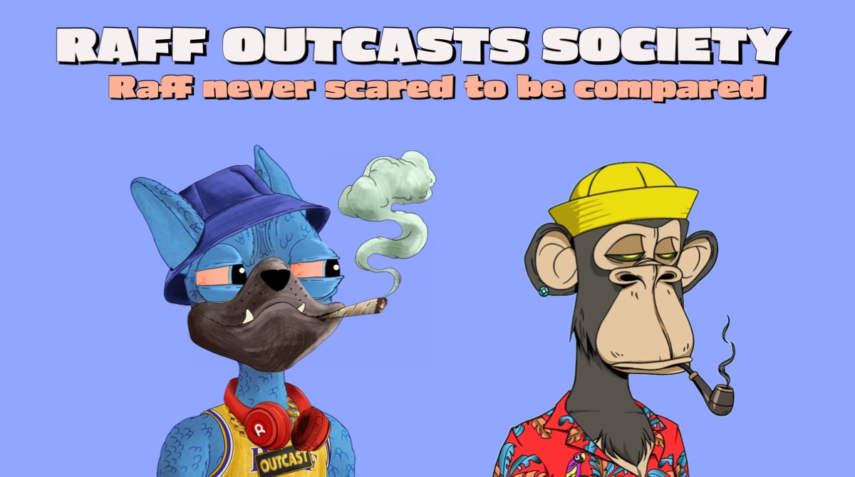 raffoutcasts's tweet photo. Gm yall
Have a beautiful day FAM
Raff never scared to be compared because how much we are about to give our holders is massive .
MINT dates to come
#likenoother #raffoutcasts #raff #nfts #Presale #x1000gem @yummmycrypotato @BoredApeYC @nft @TiffanyFong_ @tiinnaatii https://t.co/EpWYop2nFo