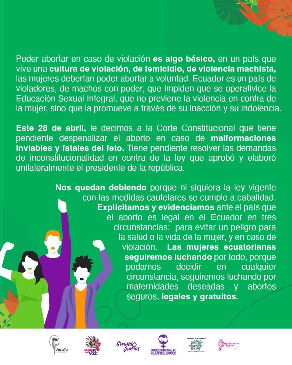 DesafioDerechos's tweet photo. #NosQuedanDebiendo a 2 años d la despenalización d #AbortoPorViolacion las mujeres seguimos luchando x una ley q responda a la realidad d violencia sexual y espera q la @CorteConstEcu tramite las demandas d inconstitucionalidad p’ cambiar la ley actual q impide el acceso https://t.co/pocpMNrUwZ