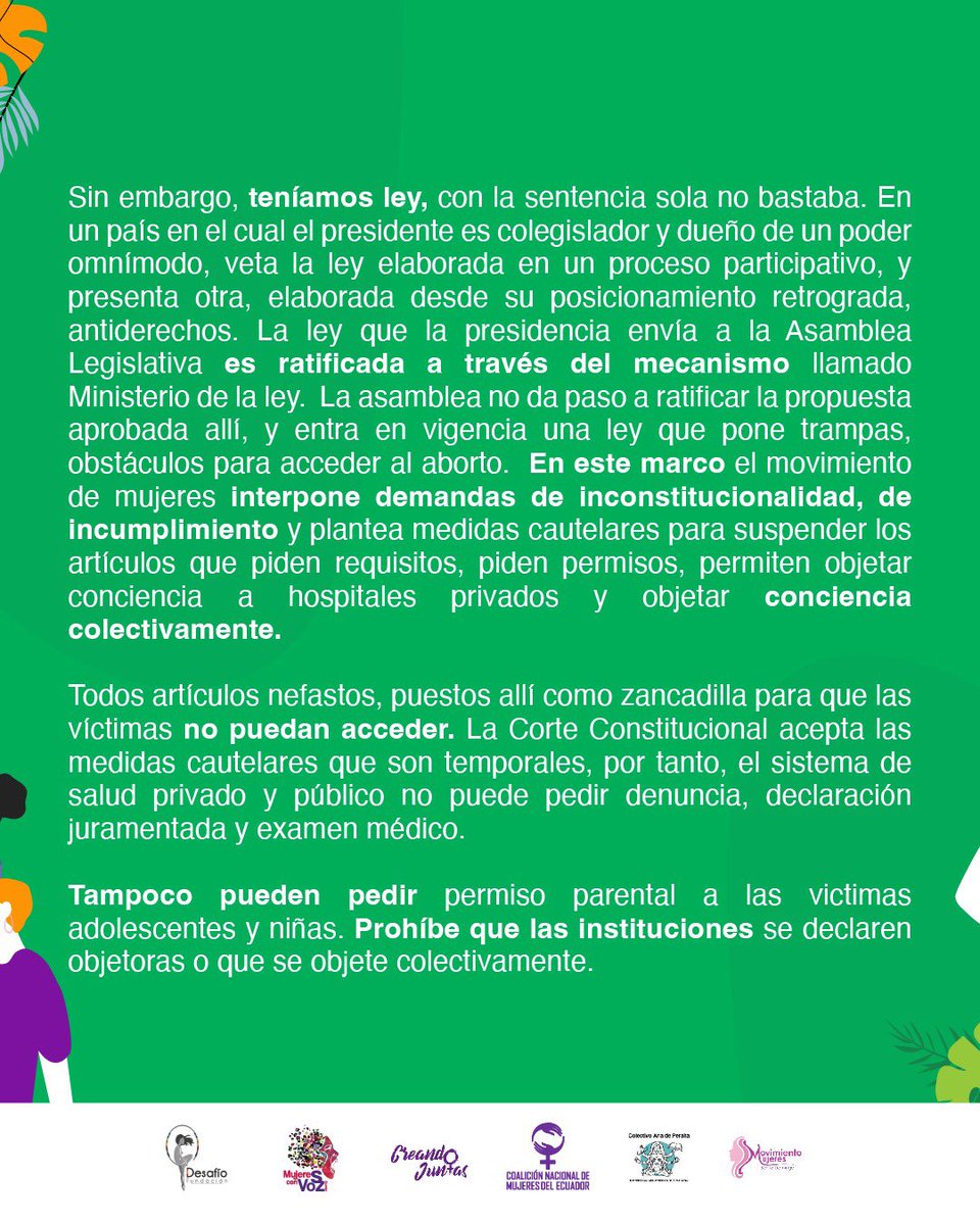 DesafioDerechos's tweet photo. #NosQuedanDebiendo a 2 años d la despenalización d #AbortoPorViolacion las mujeres seguimos luchando x una ley q responda a la realidad d violencia sexual y espera q la @CorteConstEcu tramite las demandas d inconstitucionalidad p’ cambiar la ley actual q impide el acceso https://t.co/pocpMNrUwZ