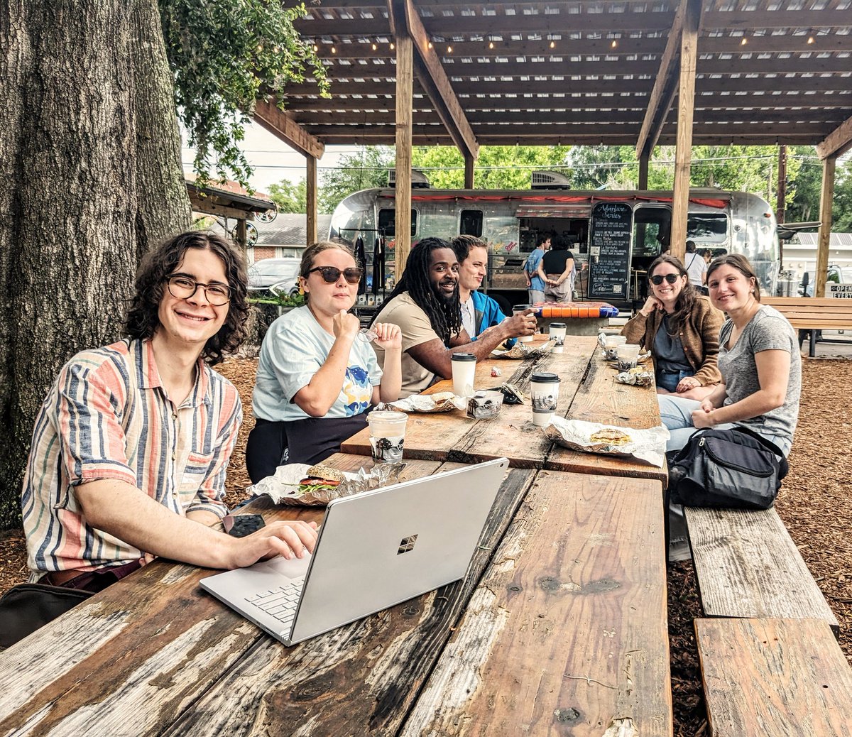 garethjfraser's tweet photo. Celebrating the end of semester with a Friday morning Fraser Lab breakfast! @Karly_Cohen is heading west in search of ghost sharks; Graydon is off to greener pastures after 2 years in the lab; and we welcome Gianna as our summer @NSF #REU student working on #shark skin teeth! 🦈 https://t.co/CNuDLKhVf5