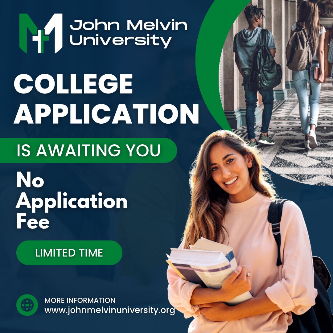 JohnMelvinU's tweet photo. For a limited time, John Melvin University is waiving the $50 application fee for new students. Apply today for free at https://t.co/UmTaCGz9oQ #seethevision #jointhemission #applyforfree #freeapplication #christianuniversity https://t.co/7TJJKRhBeF