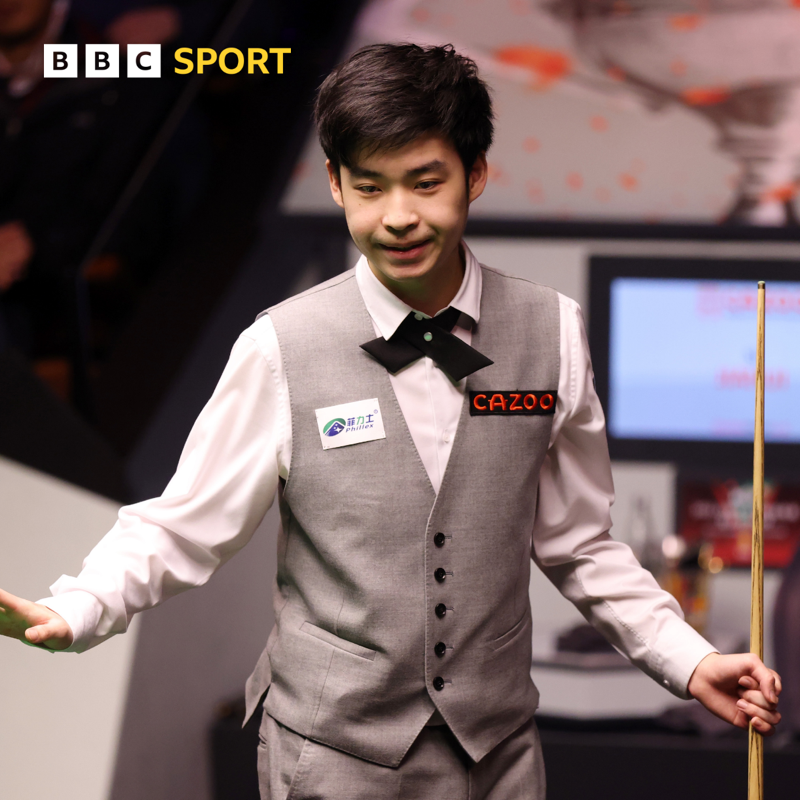 BBCSport's tweet photo. This evening's snooker is about to start.

Debuatant Si Jiahui resumes with an 11-5 lead over Luca Brecel.

📱💻 Watch live now on @BBCTwo and @BBCiPlayer ⬇️