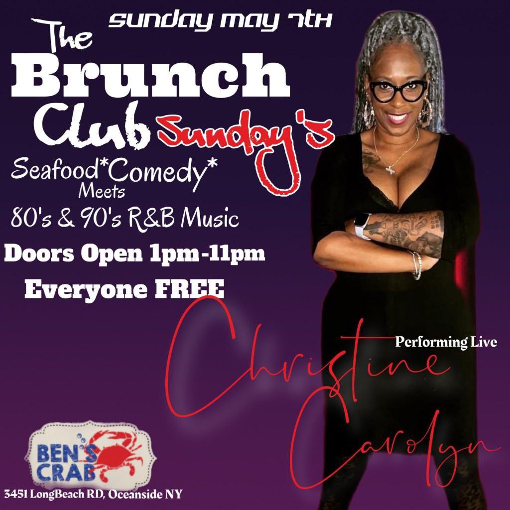 Sunday May 7th‼️
'The Sunday Brunch Club' Comedy With Yours Truly @christinethecomedycougar 
Outside Deck is Open
Doors Open @ 1pm‼️
Showtime @ 6pm‼️
Ben's Crab Oceanside @benscrabny (3451 LongBeach Rd, Oceanside NY) 
DM @HollywoodChuck to reserve your Table for FREE NO DEPOSIT‼️