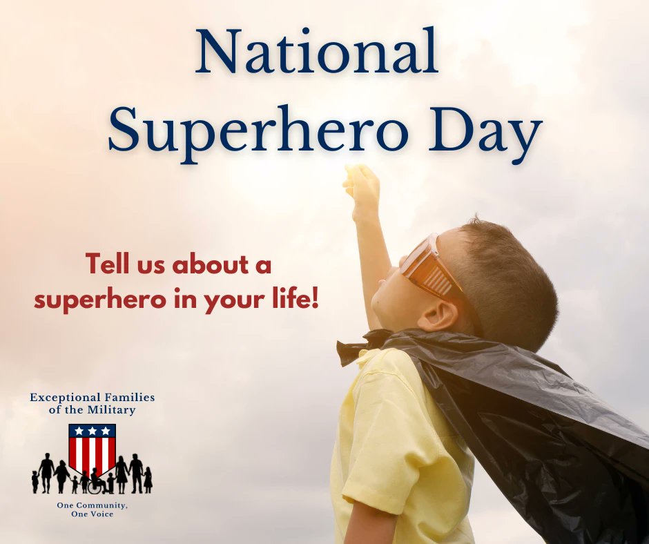 Today is National Superhero Day 🦹🦸

Tell us about a superhero in your life in the comments below! 

#EFMVoice #EFMP #NationalSuperheroDay #Superhero #MilKids #MilSpouse #MilitaryFam