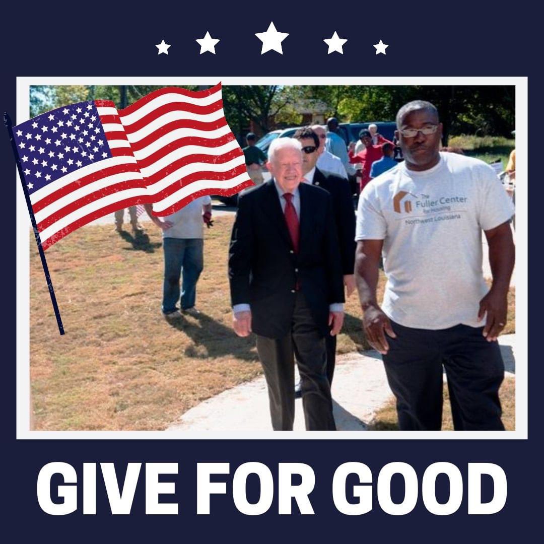 From the very start, President Jimmy Carter has faithfully supported the Fuller Center. What about you?  

Show your support by donating today! Funds raised will help us bless local families and veterans. ❤️ giveforgoodnla.org/organization/F…
