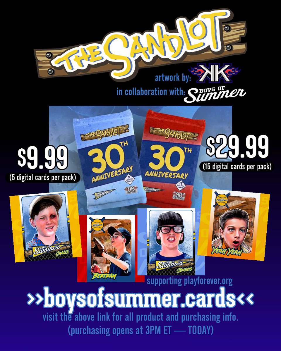 KenKarlArt's tweet photo. 🚨On SALE TODAY🚨➡️➡️(3PM ET) 
Let’s GOOOOOOOO! 😁😁😁 

All card &amp; purchase info ➡️https://t.co/LcEVk4Rrk7

#thesandlot #digitalart  #digitalcollectibles @WAX_io @BoysofSummer92 @masscult_co https://t.co/lncV0yVk8S