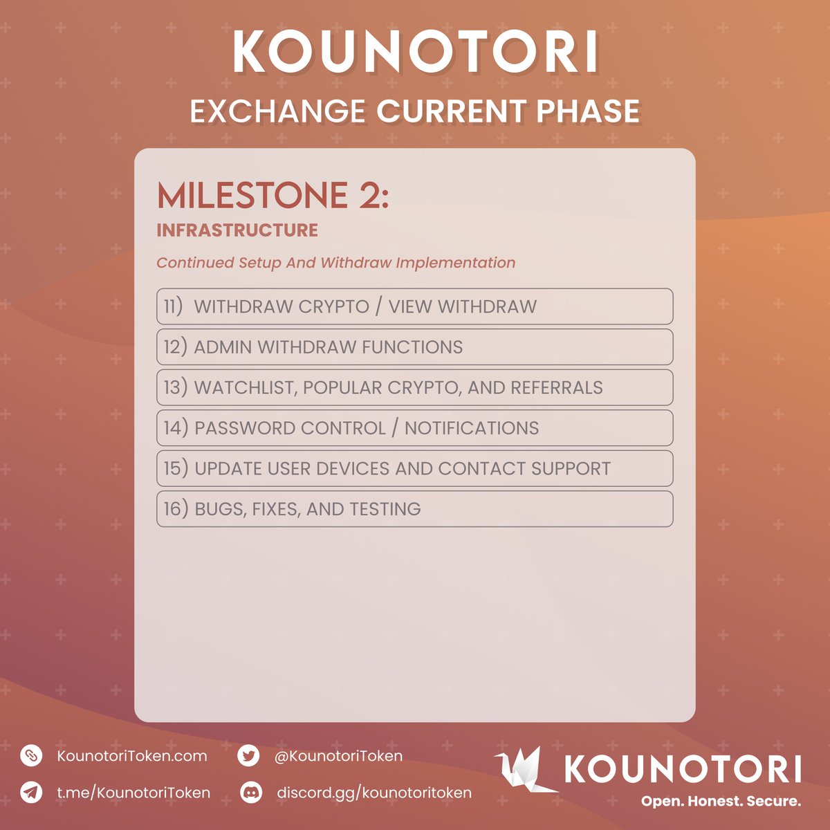 KTO_Exchange's tweet photo. Development on our platform has entered Milestone 2!!

Learn more at https://t.co/HLZCdUR5Uv

#KTO #OpenHonestSecure https://t.co/d8SuQzJ8AT