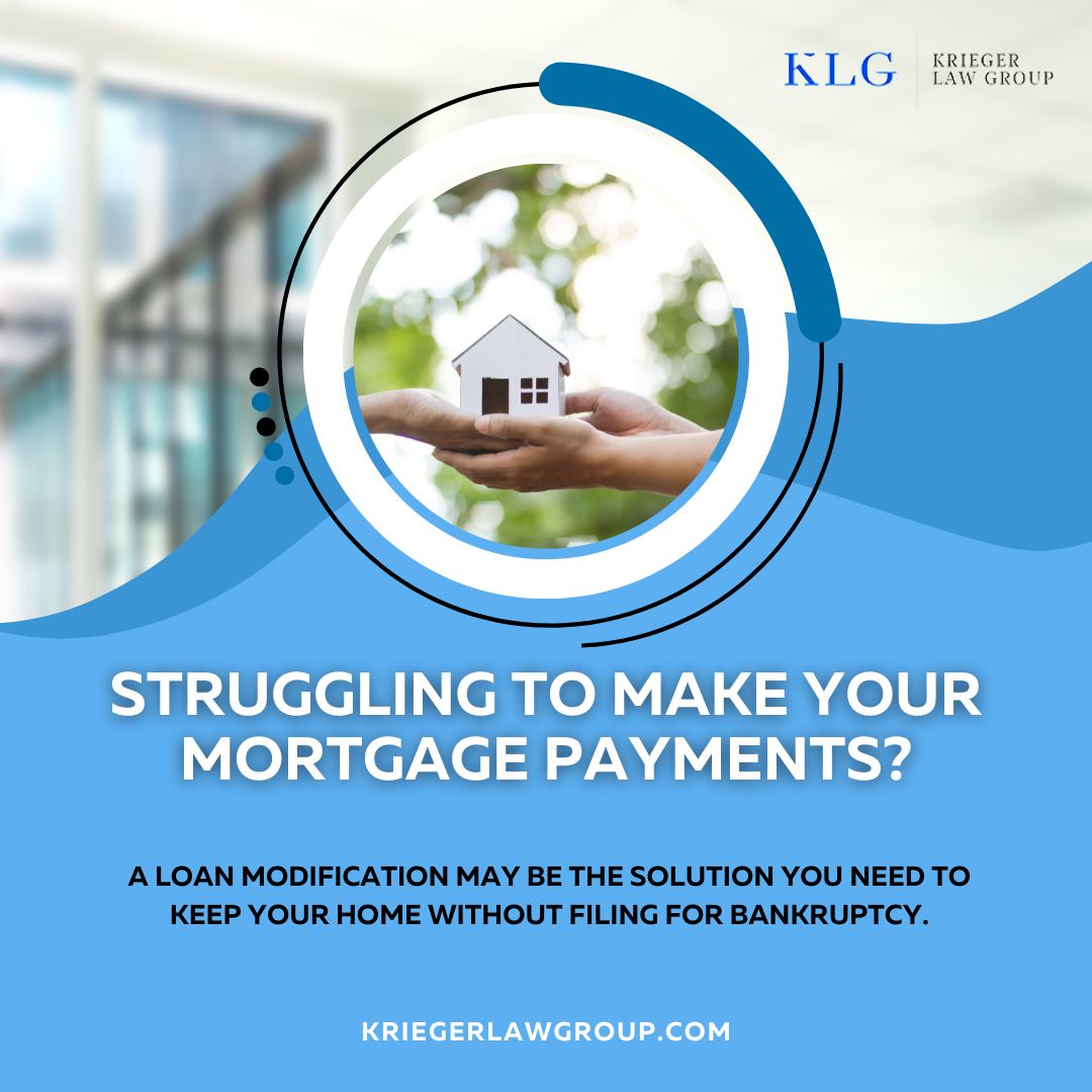Don't let the fear of bankruptcy cause you to lose your home. Krieger Law Group’s 👉 kriegerlawgroup.com   loan modification can provide the relief you need to get back on track.

#AvoidBankruptcy
#LoanModificationLawyer
#SaveYourHome
#HomeFinancing
#HomeLoanModification
