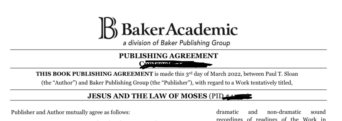 some fun news. writing a book with <a href="/BakerAcademic/">Baker Academic</a> on Jesus as interpreter of the Law.