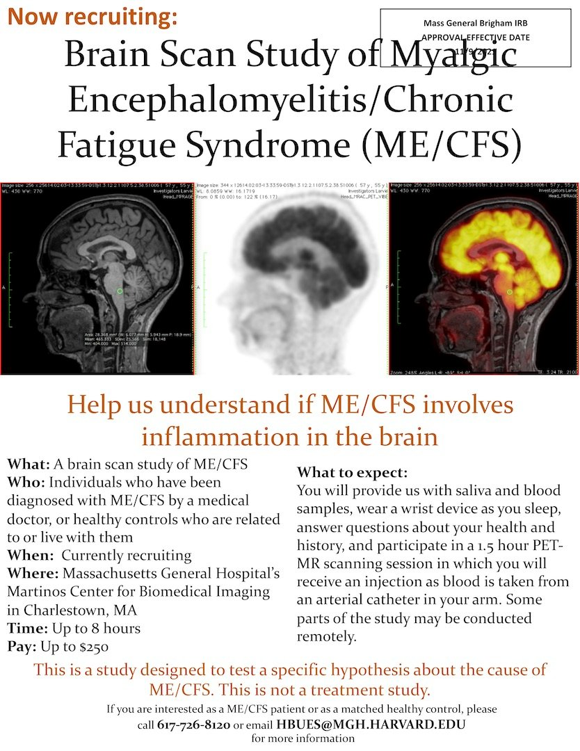 Reminder about these study participation opportunities for people with #MECFS, #LongCovid, #LongLyme/#PTLDS/#ChronicLyme, #Fibro, & #EhlersDanlos in the #Boston area!

Contact dsaadi@mgh.harvard.edu or hbues@mgh.harvard.edu if you are interested.

#PwME #MyalgicE #PASC #Lyme