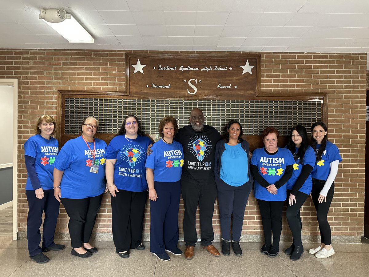 Cardinal Spellman High School raises awareness for autism! Photographed is our Guidance Department in their autism awareness t-shirts.