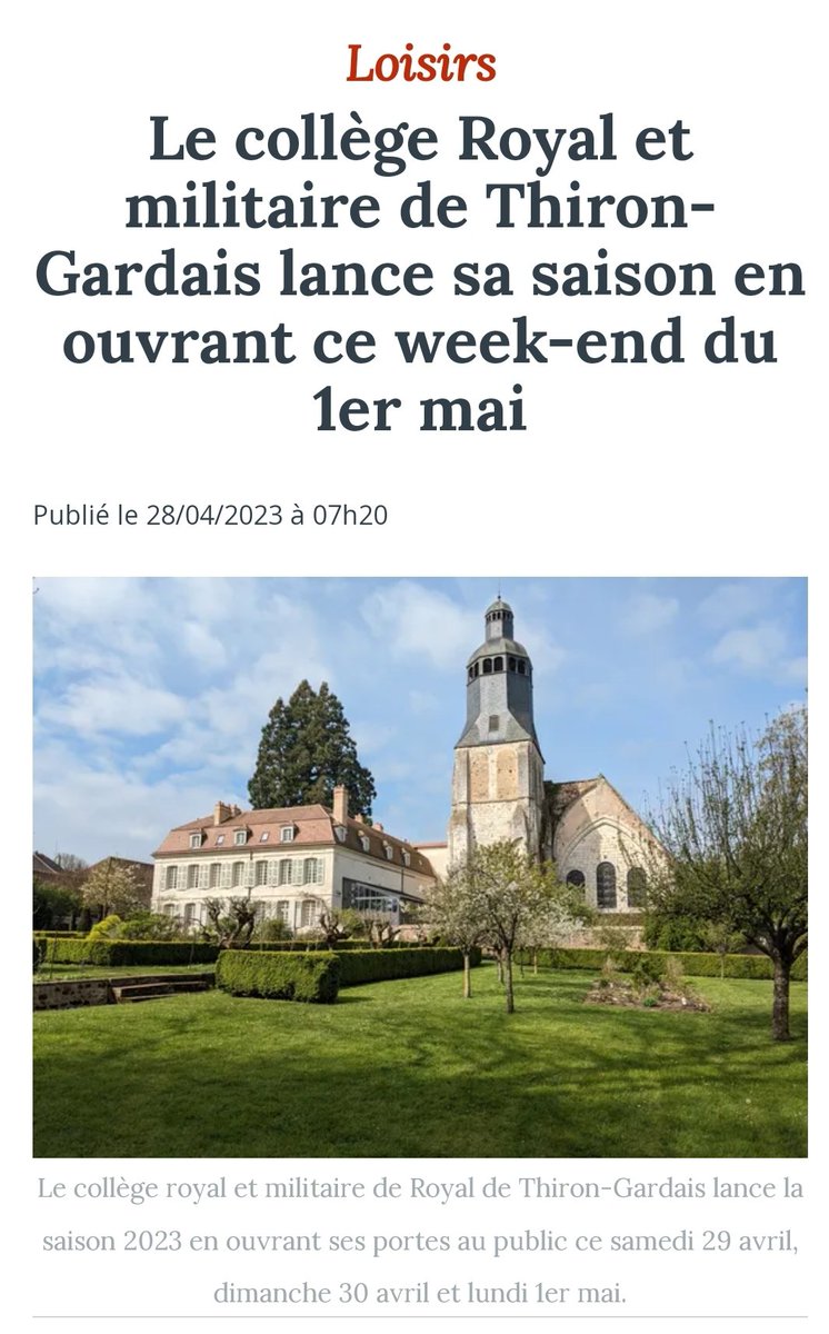 college_tg's tweet photo. 🙌 La réouverture c'est demain ! 
🗞 Merci à #LEchoRepublicain pour ce bel article qui présente le lancement de la #saison2023 au #collegeroyaletmilitaire. 

https://t.co/Tgxtjovfks

#stephanebern #patrimoine #sauvonsnotrepatrimoine #eurelien #thirongardais #pnrperche #jardin https://t.co/IQTyGHkLd3