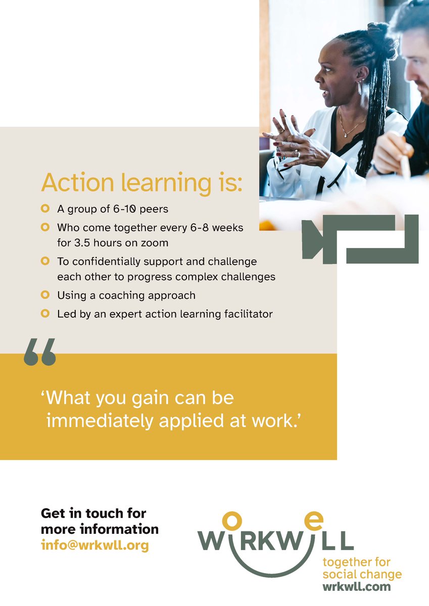 wrkwll's tweet photo. Our action learning sets come together every 6-8 weeks for 3.5 hours on Zoom to confidentially support and challenge each other, led by an expert facilitator.

To find our more about what action learning could do for your team visit: https://t.co/fcDzsyeAkr

#actionlearning https://t.co/ooIJX04abn