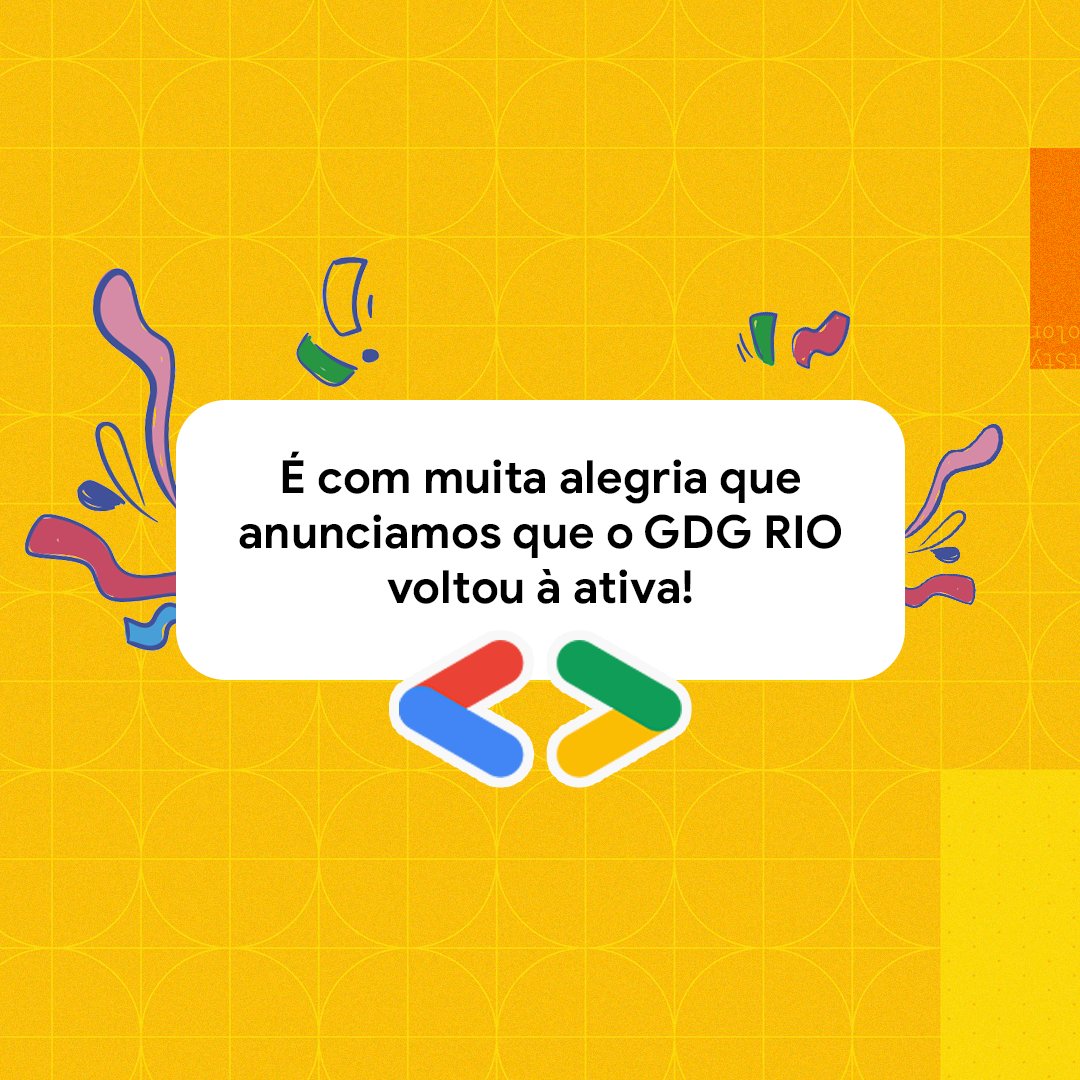 GDGRio's tweet photo. Ontem nós anunciamos nas nossas redes o retorno do GDG Rio e hoje viemos avisar por aqui também.

Estamos de volta! E estamos muito felizes com esse retorno e ansiosos pra reecontrar vocês. https://t.co/Z5olWYAmpb