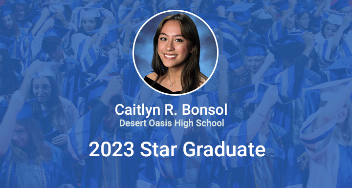 ClarkCountySch's tweet photo. Caitlyn R. Bonsol is Desert Oasis High School's 2023 Star Grad! Cailtyn is a great role model to her peers. Read more about her story here: https://t.co/7fafqvwVaY #WeAreCCSD #StarGrad https://t.co/pNpqVuXrcT