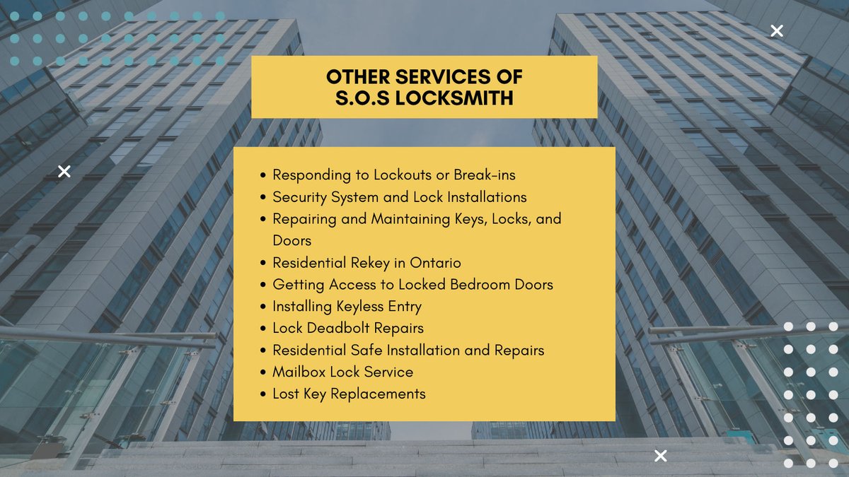 soslocksmithpro's tweet image. Here are other services that S.O.S Locksmith offers.  We specialize in providing emergency locksmith services to both residential and commercial businesses. 

#SOSlocksmith #locksmithinlondonontario #locksmithservice #emergencylocksmith #lockrepair #locksmithingontario