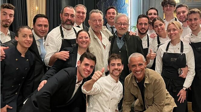 Dan ben je echt een sterrenkok. Chef Rafa Zafra van restaurant Amar in Barcelona had gisteren Obama, Spielberg én Springsteen (plus hun partners) aan  tafel...