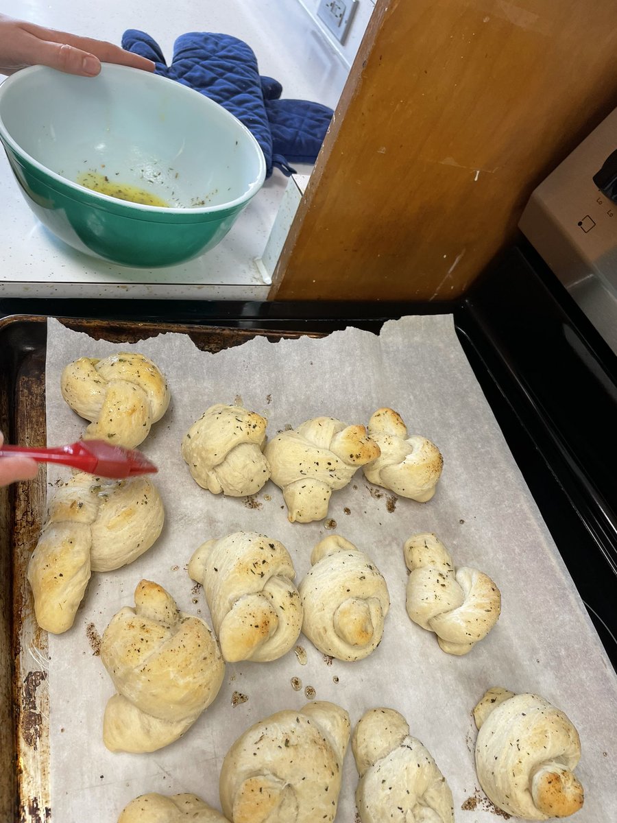 Today in Food &amp; Nutrition, we learned to read a recipe in a sequential manner to make garlic knots! <a href="/Churchill_HWDSB/">Sir Winston Churchill SS</a> #yum #garlicknot #HFN2O