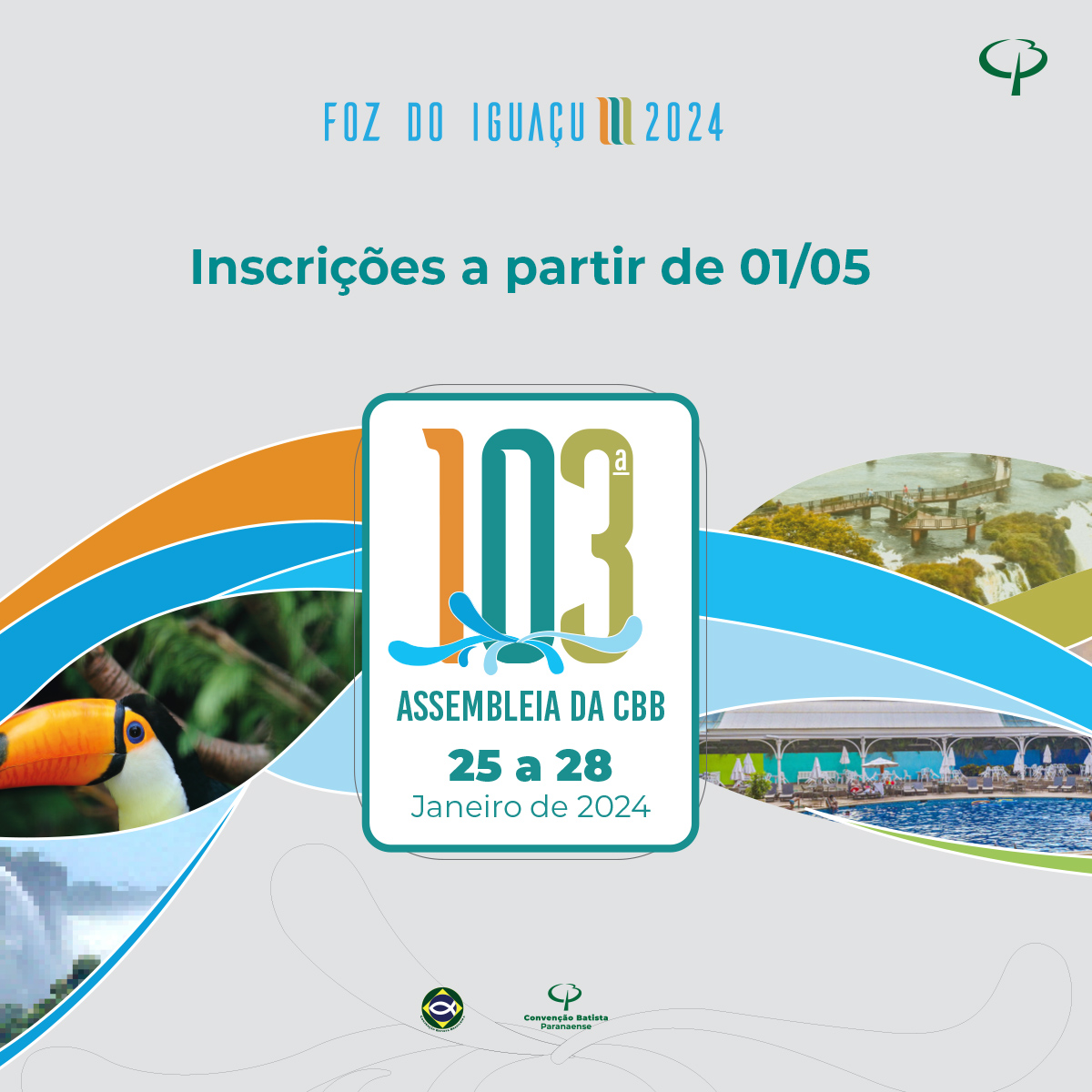 batistasdacbb's tweet photo. No dia 01 de maio, iniciaremos as inscrições da 103ª Assembleia da CBB. O maior encontro anual dos Batistas brasileiros será realizado de 25 a 28 de janeiro de 2024, em Foz do Iguaçu.
As inscrições serão realizadas no site https://t.co/FiZNbWlE35
#CBB #CBP #103Assembleia #CBB24 https://t.co/FiNxQiGma7