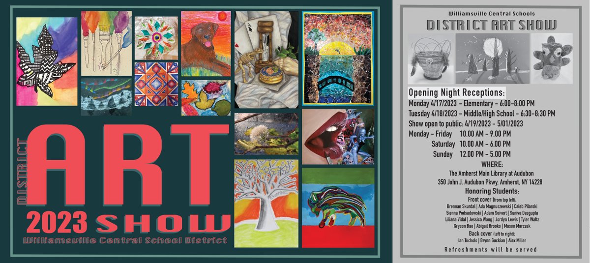 Three days left to check out the exceptional student artwork at the District Art Show! On display through May 1st at the Amherst Main Library - Audubon Branch. <a href="/WCSD_K12/">Williamsville CSD</a>