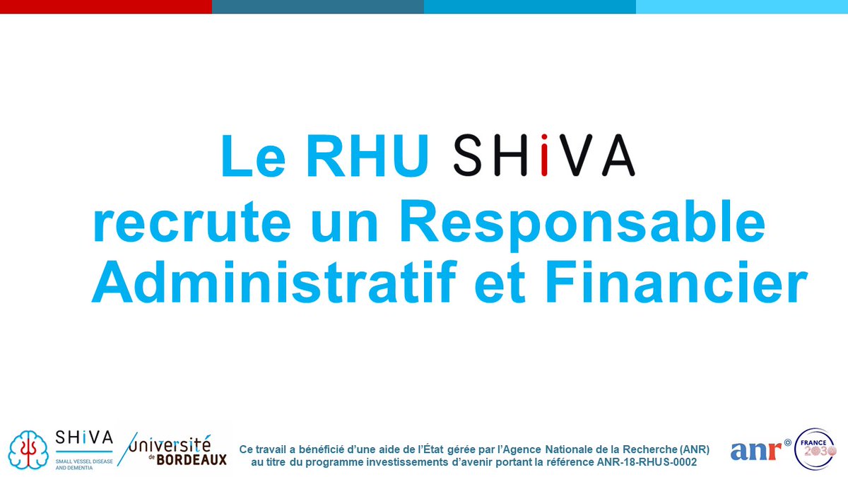 Le RHU SHIVA et l'équipe <a href="/ELEANOR_BPH/">Molecular Epidemiology of Vascular/Brain Disorders</a> recrutent un Responsable Administratif et Financier.
#candidature : CV et lettre de motivation à l'adresse candidature@u-bordeaux.fr
#offredemploi #recherche #administratif #recrutement 
u-bordeaux.fr/universite/tra…