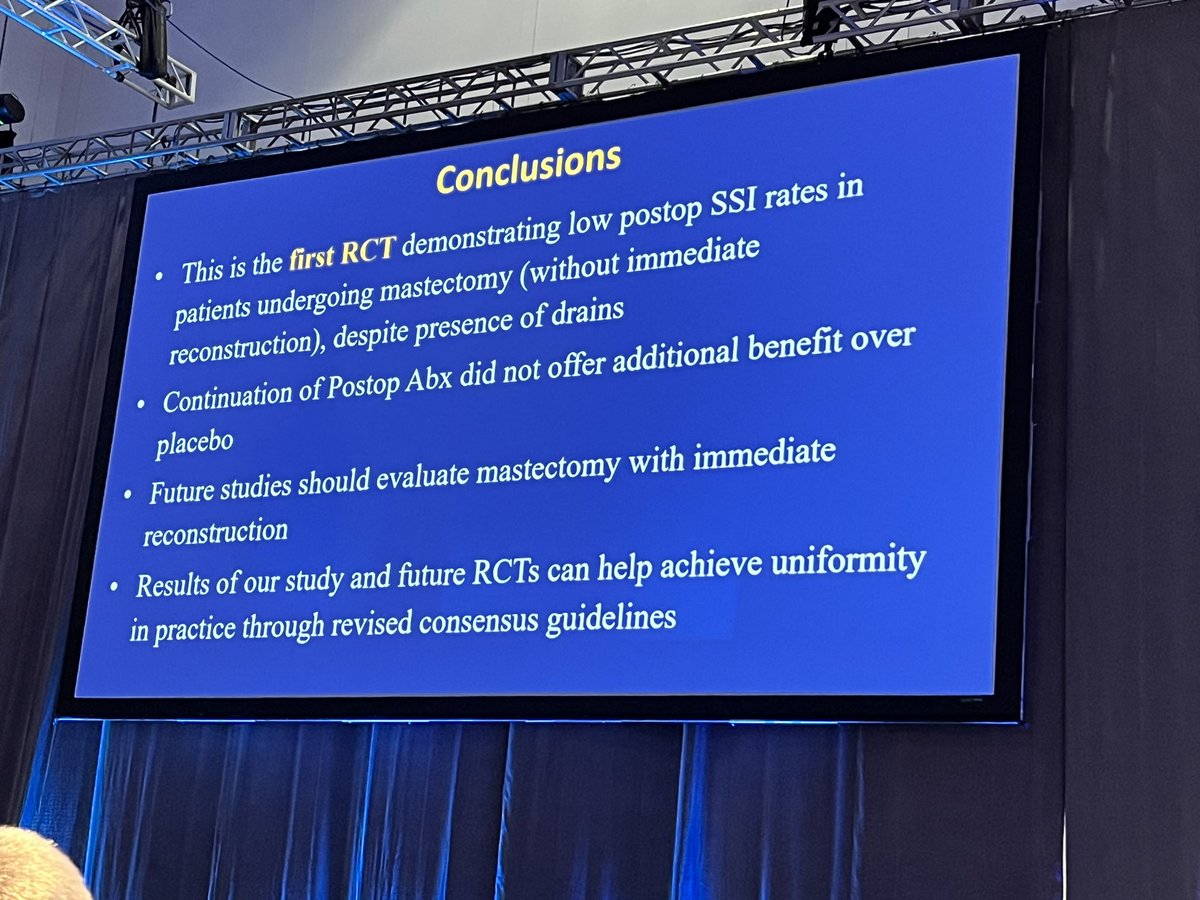 Double armed multi-I RCT found no benefit to extended antibiotic prophylaxis in patients undergoing breast surgery (sans recon). Clear and well executed study!!! <a href="/AKUGlobal/">Aga Khan University</a> <a href="/ASBrS/">ASBrS</a> #ASBrS23