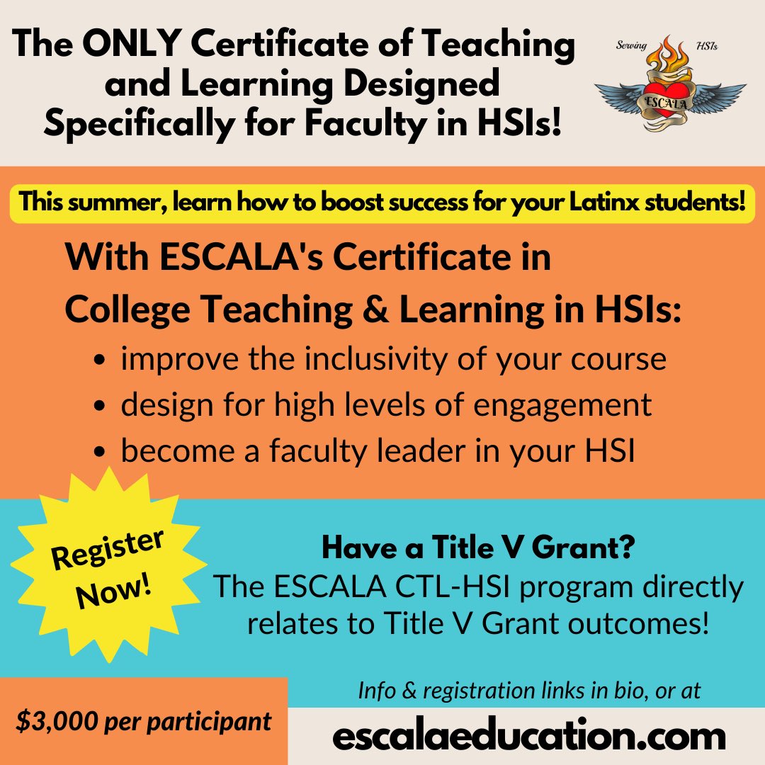 ESCALAEducation's tweet photo. “The ESCALA CTL-HSI program gave me permission to believe my students.” The Certificate for College Teaching and Learning in HSIs course helps faculty deepen their cultural competence and transform their courses into a model of culturally responsive teaching for Latinx students. https://t.co/LVlFu2Z01r