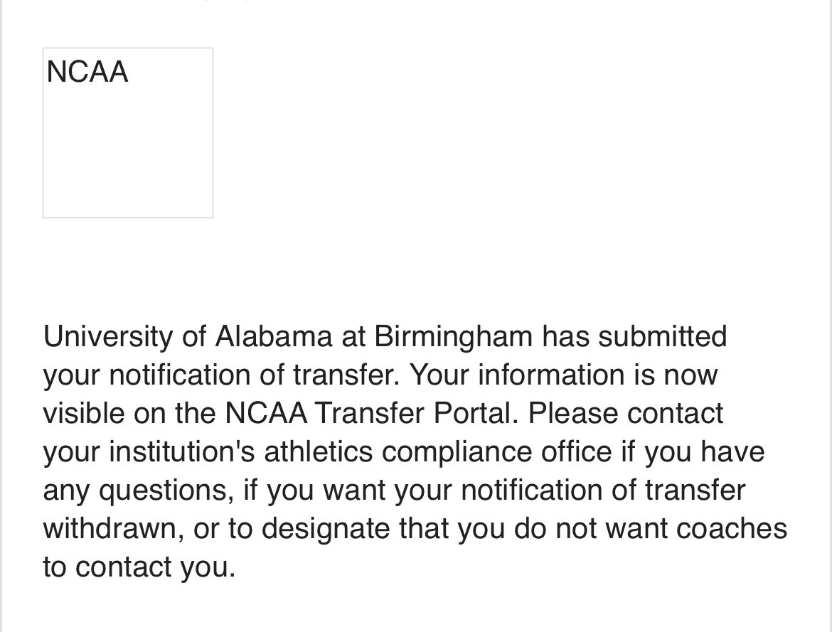 I have entered the transfer portal with 3 years of eligibility left ! Thank You @UAB_FB and all the great teammates and coaches I’ve had 💙 The bond’s i’ve made with you guys I will cherish for life 💯