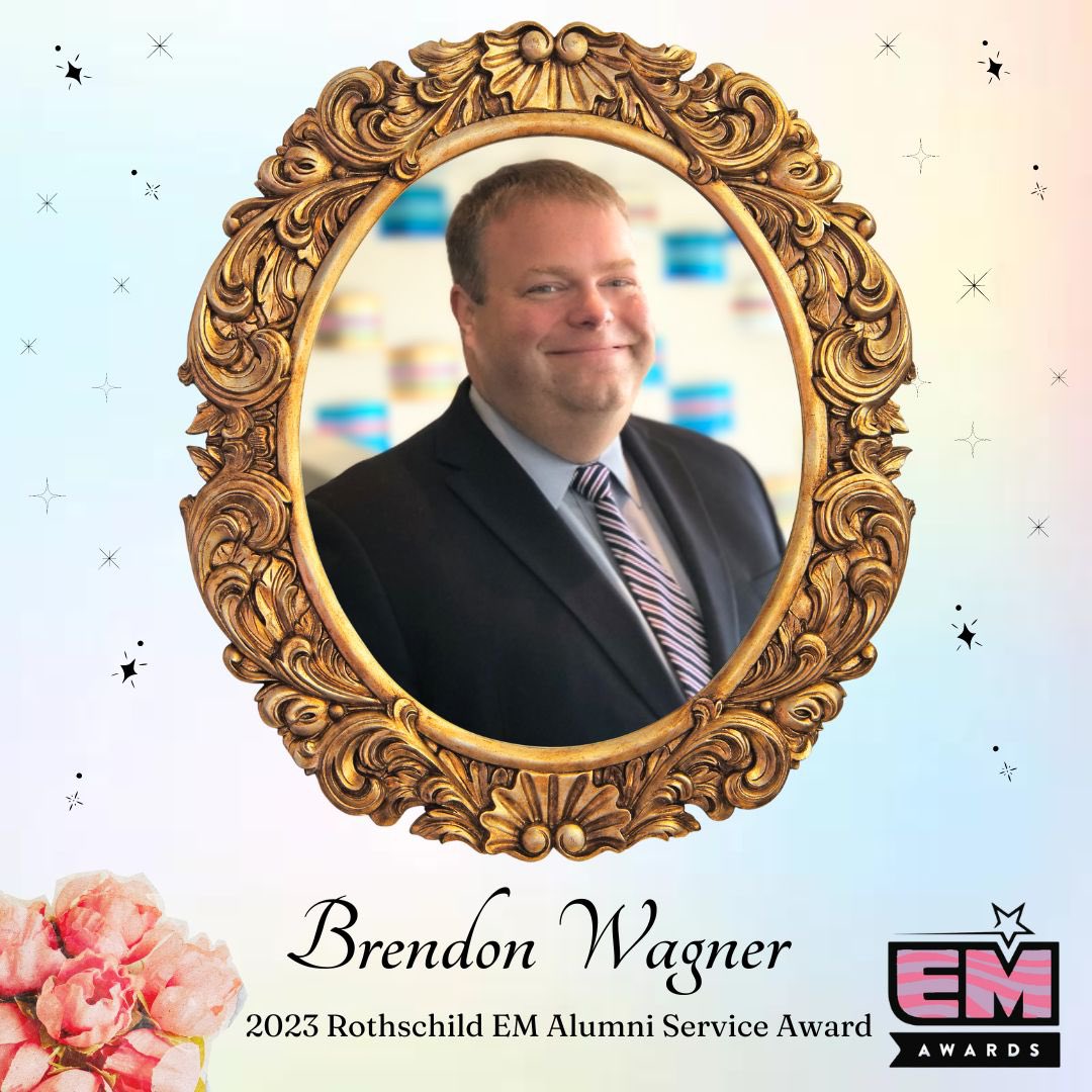 EM_Awards's tweet photo. The 2023 Rothschild EM Alumni Service Award goes to Brendon Wagner!🥂Brendon is the general manager of Oak View Group at the Waterloo Convention Center.

This award is for outstanding service to the EM Program, society, and/or the entertainment industry. Congrats, Brendon!💐 https://t.co/X8l7PyRAEH