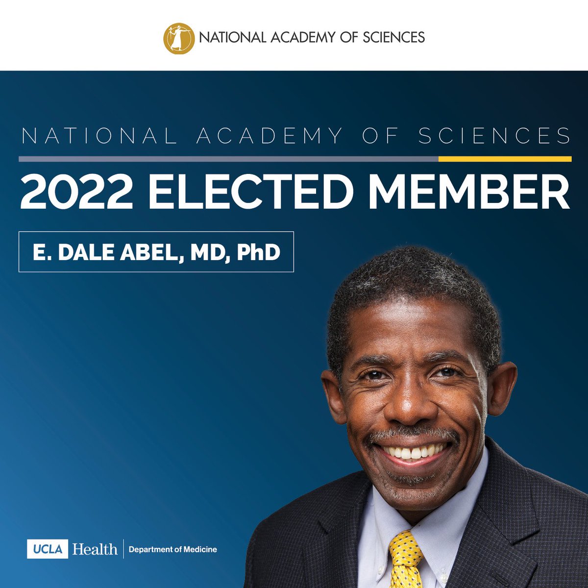 DOM_UCLA's tweet photo. Tune in today at 4pm PST and join DoM Chair and Executive Medical Director Dr. E. Dale Abel for the Presentation Ceremony for Members Elected to the National Academy of Sciences in 2022! Register at https://t.co/Mm7Y5uiGvn @IntMedAbel https://t.co/5y1RXX4HNy