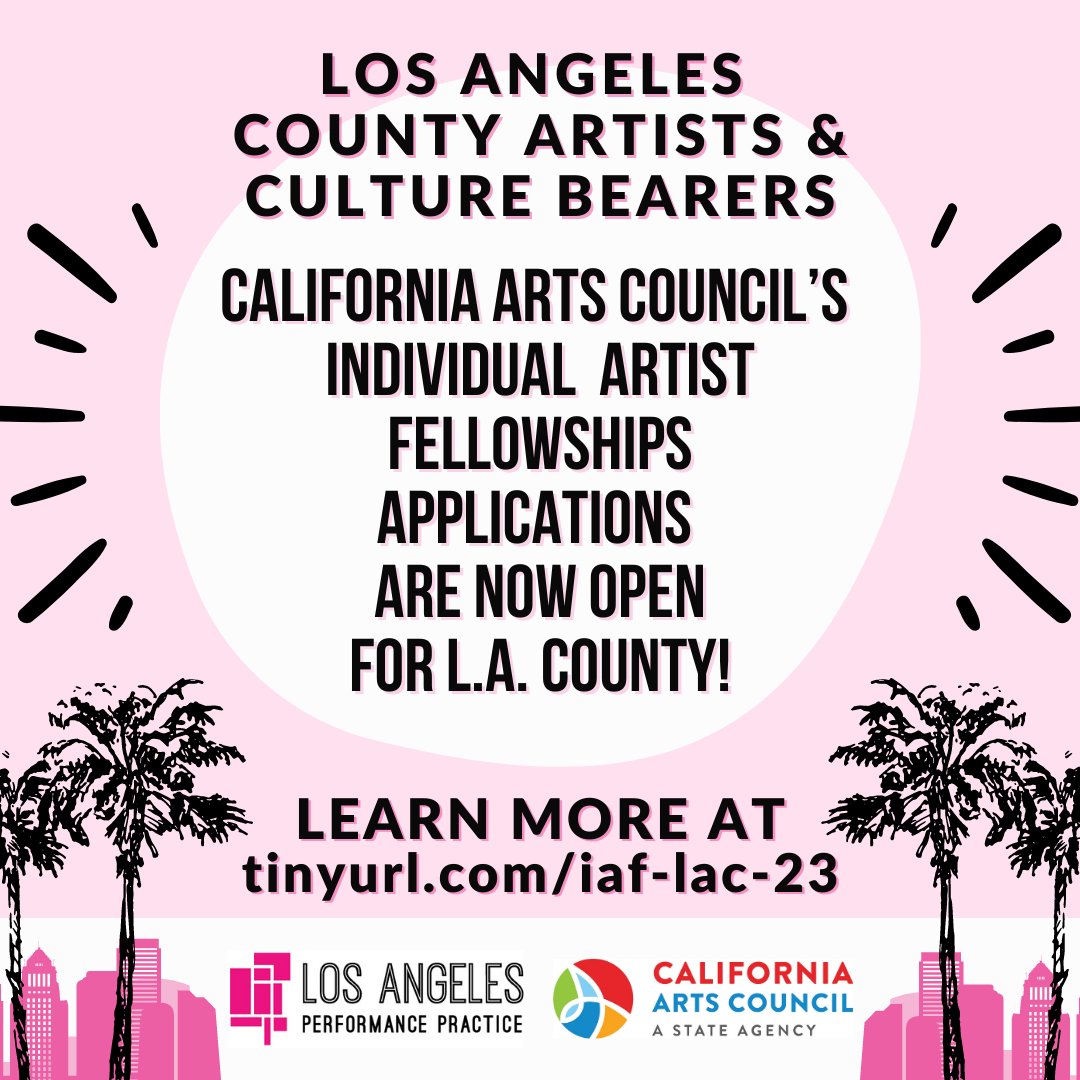 Applications for @calartscouncil Individual Artist Fellowships are now open for LA County! This program recognizes, uplifts, and celebrates the excellence of California artists and culture bearers practicing any art form with unrestricted funding. Apply: buff.ly/3n6Q6kE