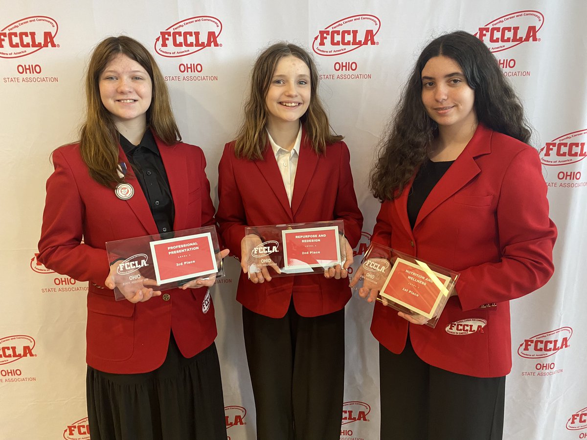 Congratulations to Sam, Amelia and Lauren for being incREDible leaders with <a href="/FCCLAOhio/">Ohio FCCLA</a>! All three placed in the top 3 in Ohio! Next week we’ll know <a href="/NationalFCCLA/">National FCCLA®</a> qualifiers! <a href="/jerrygladieux/">Jerry Gladieux</a> <a href="/EwersEd/">Ed Ewers</a> @JimFritzAW <a href="/AWLSJH/">A. W. Junior High</a>