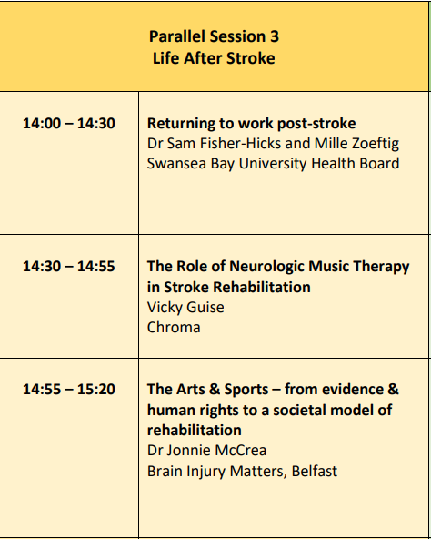 vickyguise's tweet image. Excited and honoured to have been asked to present about the role of NMT in Stroke Rehab at this years @WelshStrokeConf. Really looking forward to being able to discuss how Music Therapy can play a key part in the MDT 🎵@wearechroma