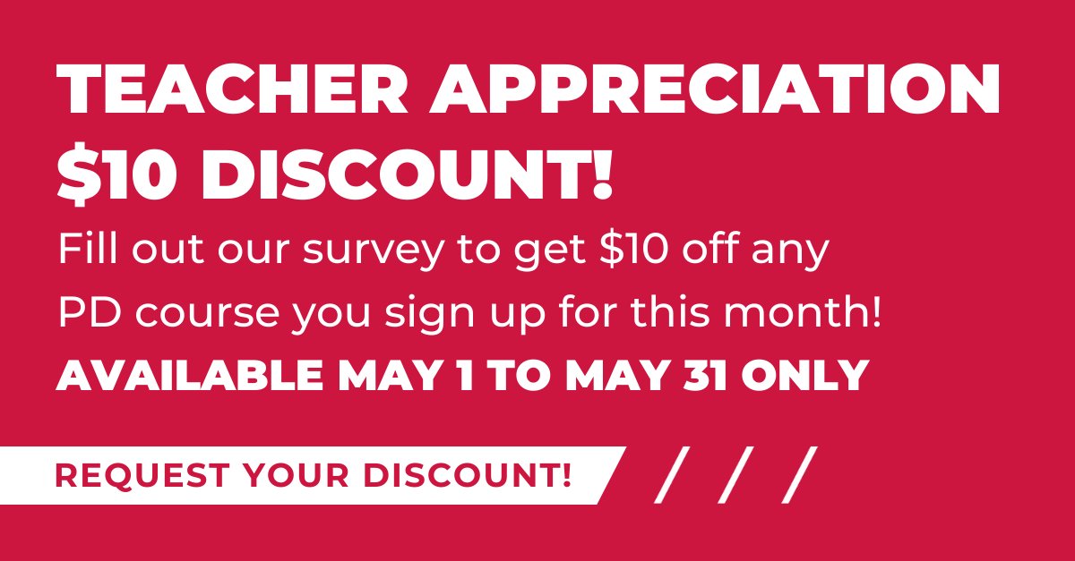 nnucpd's tweet photo. Happy Teacher Appreciation Month!

To honor all the hard and absolutely vital work that educators do all year, we're offering a $10 discount on any of the PD courses you can sign up for on our catalog!
https://t.co/W7Dr6YhslX

#HereForGood #NNUCPD #TeacherAppreciationMonth https://t.co/5eqqfSnjzh