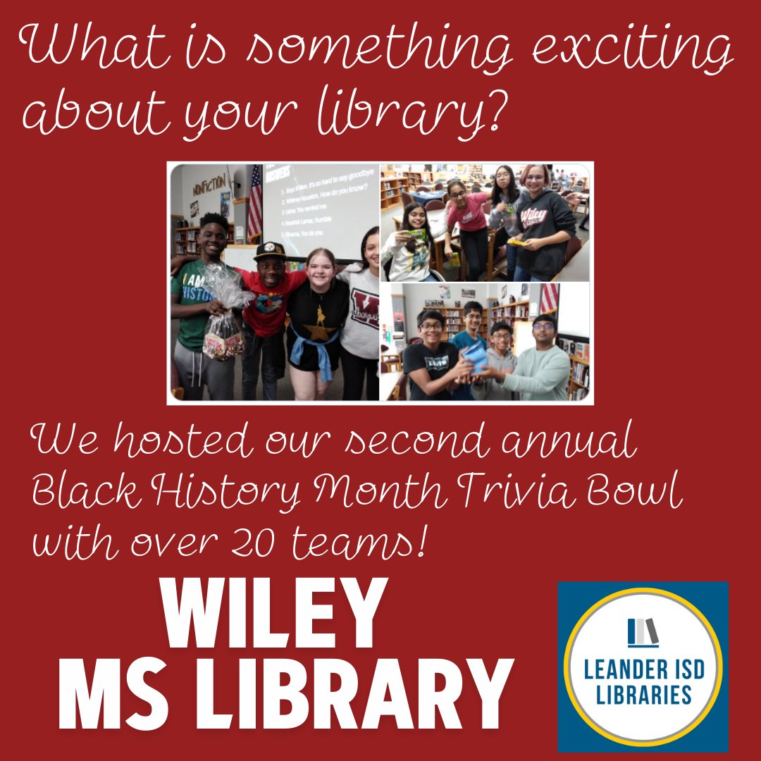 LeanderISD Libraries (@leanderisd_lib) on Twitter photo Say hello to <a href="/WileyLibrary/">WMS Library</a> Librarian Lindsey Phillips! She's created a welcoming space for student to participate in games, celebrations, Book Spine Poetry and more - thank you for all you do! #1LISD #leanderisdlib #aaslslm #txasl Say hello to <a href="/WileyLibrary/">WMS Library</a> Librarian Lindsey Phillips! She's created a welcoming space for student to participate in games, celebrations, Book Spine Poetry and more - thank you for all you do! #1LISD #leanderisdlib #aaslslm #txasl