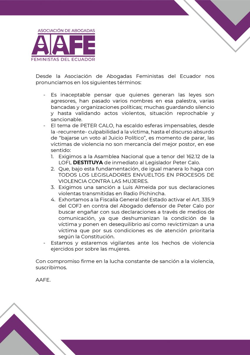 🚩Indignadas ante los hechos que involucran a varios legisladores nos pronunciamos.