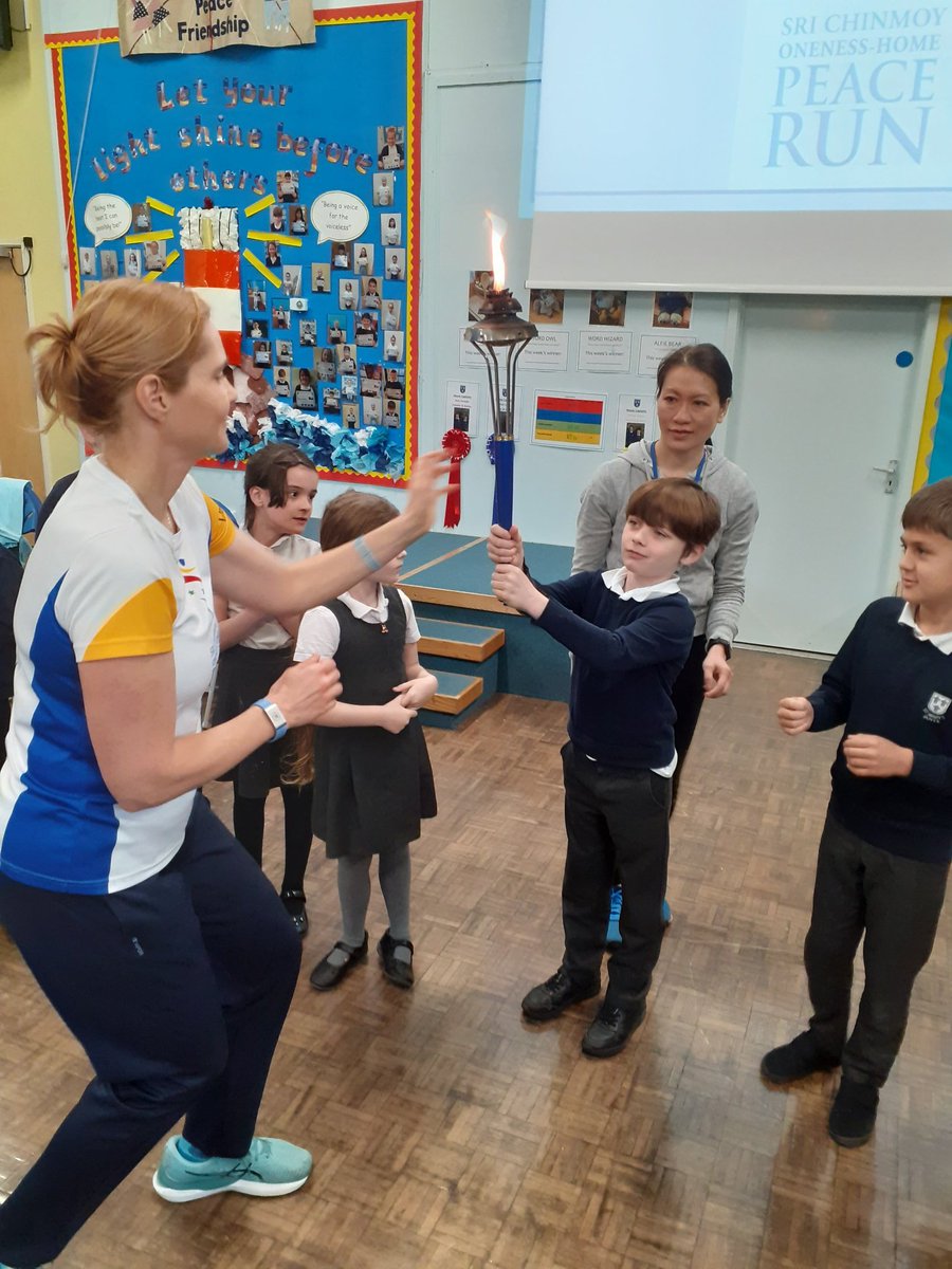 stmarysdover's tweet photo. We were delighted to invite runners from Sri Chimnoy Oneness Home Peace Run for an inspirational and engaging Collective Worship. Our guests engaged our children and staff in a number of activities which focused on the importance of peace - one of our school's Christian values! https://t.co/mPv4e91UiL