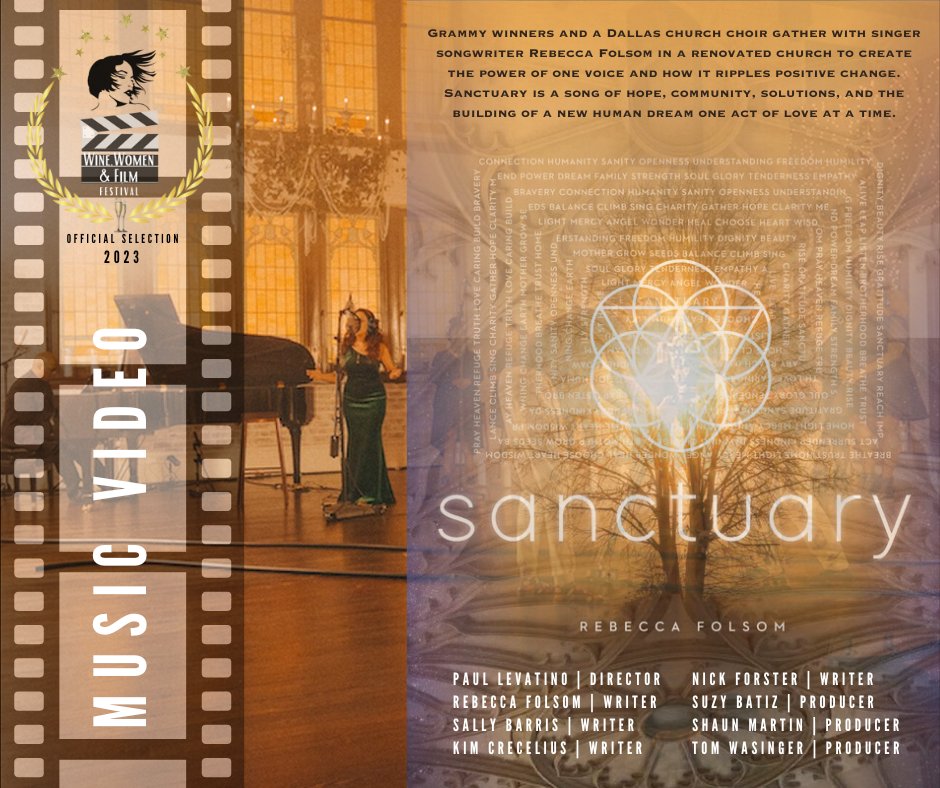 Congratulations to Rebecca Folsom, Paul Levatino, the co-writers, producers, musicians &amp; choir for the Official Selection of “Sanctuary” in the Music Video category for the 2023 WWFF Season! 😀🍾🥂👍 <a href="/rebecca/">becca ling</a>.folsom #Rebecca-Folsom-Music