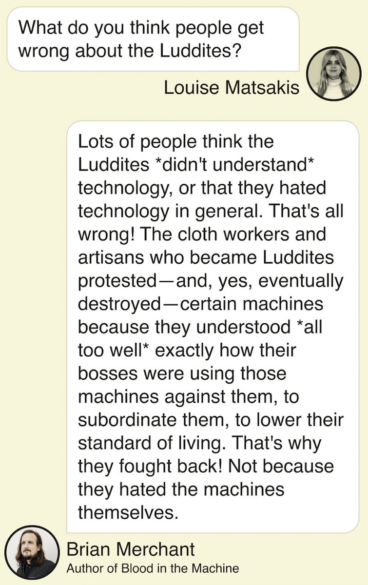 lmatsakis's tweet image. In the newsletter today, I texted with @bcmerchant about his fascinating new book chronicling what the Luddites were really trying to accomplish semafor.com/newsletters#te…